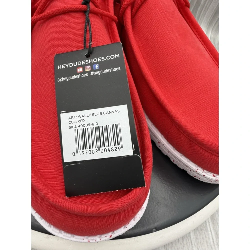 Hey Dude Wally Slub Canvas Mens Size 12 Red Casual Slip On Shoes NEW